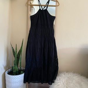 Free People Black Mixed Texture Midi Dress